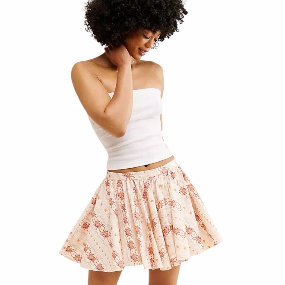 FREE PEOPLE Women’s Ivory Floral Printed Gaia Mini Skirt Medium